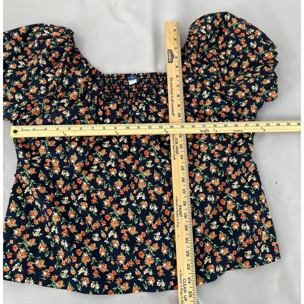 Old Navy Women's Multicolor Floral puff sleeve babydoll top Sz‎ 2X